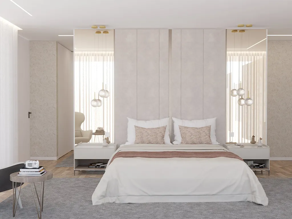 Render Suite Moderna, Luxuosa, com Apontamentos Dourados
