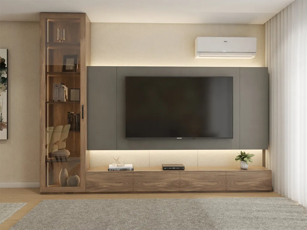 Render OpenSpace moderno. Madeiras, aconchegante