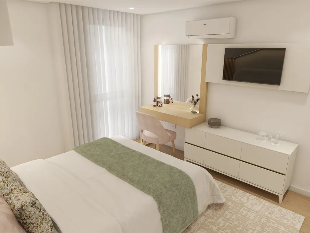 Render do Quarto da Menina com Tons rosas e bejes, Moderno