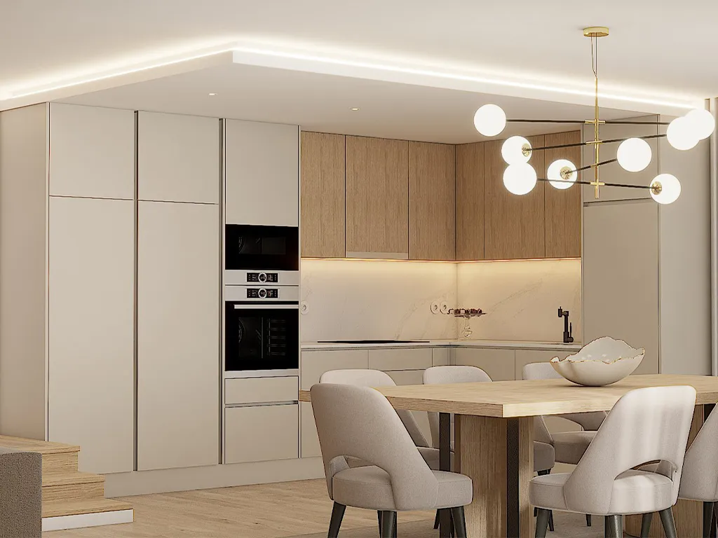 Render OpenSpace com Cozinha e Sala de Jantar Moderno e Luxuoso