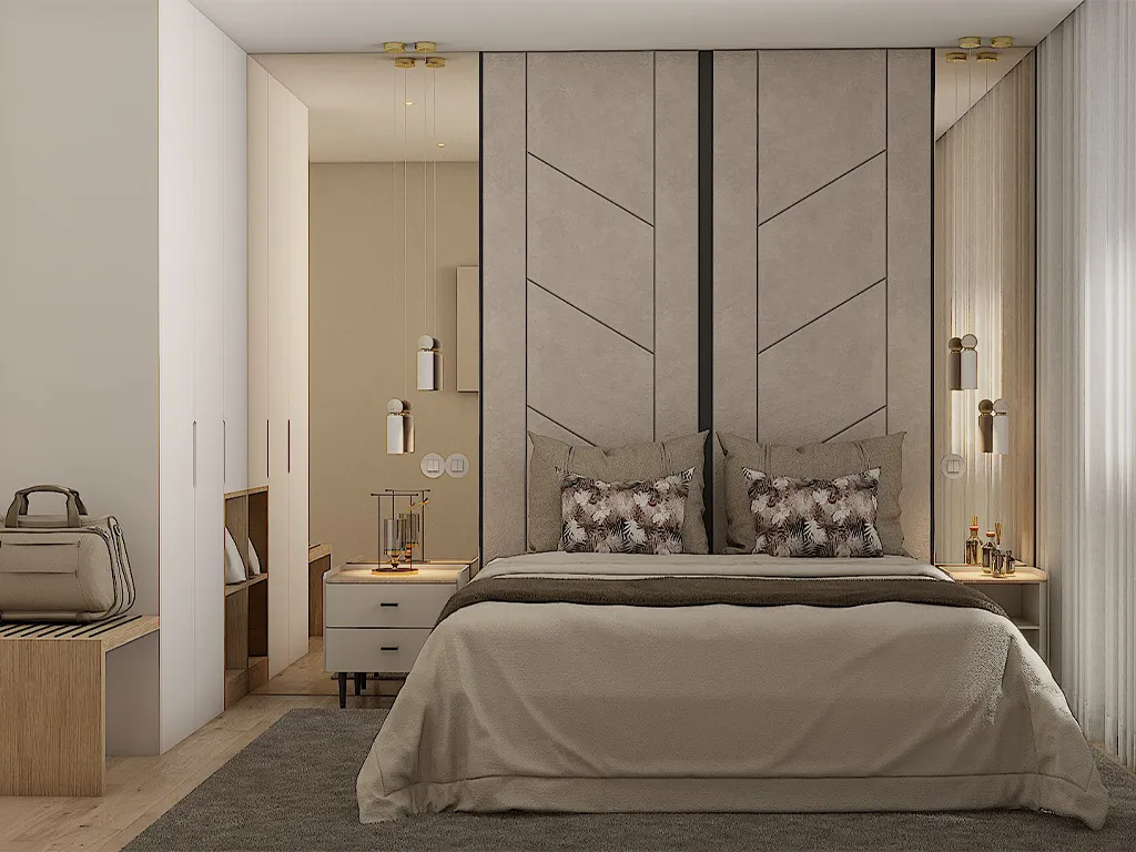 Render de Quarto, Cabeceira ate ao teto, Moderno