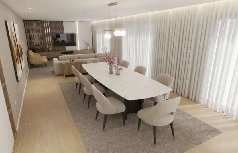 Render de Sala de estar e jantar