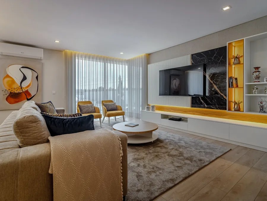 Fotografia da sala de estar com o Mármore Preto