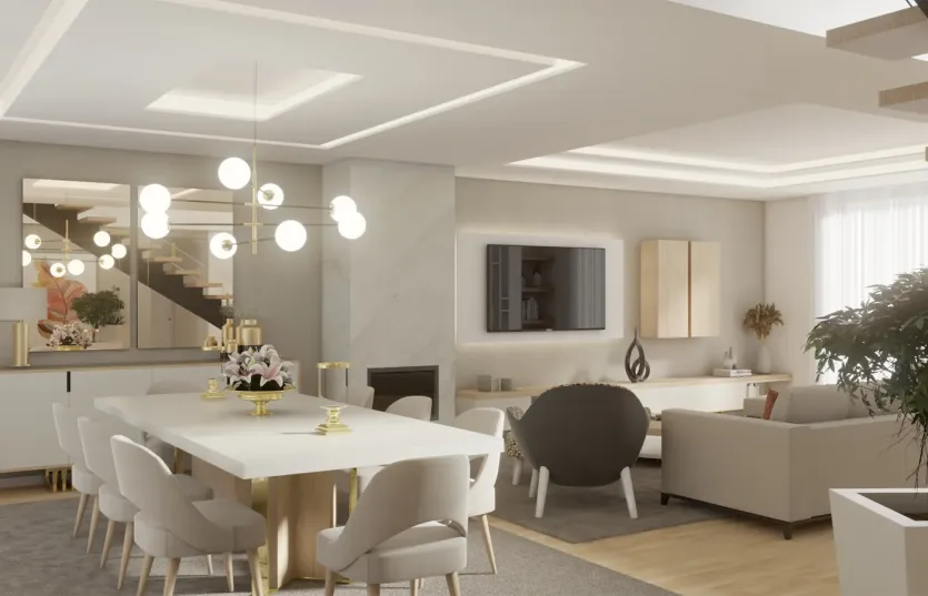 Render de Sala de estar e jantar