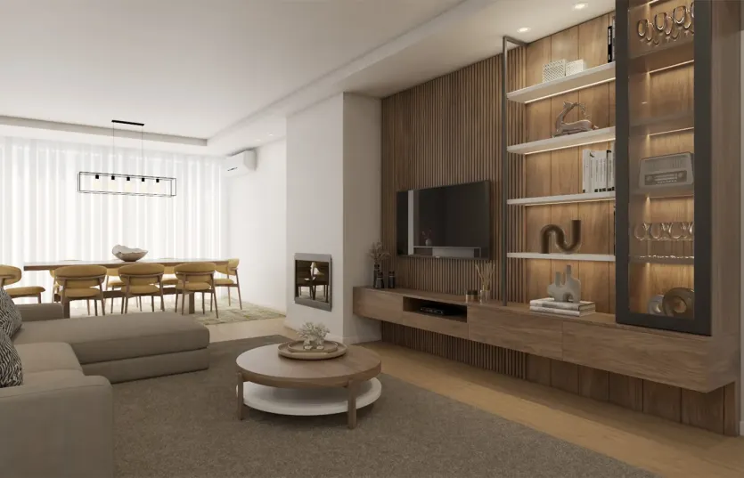 Render de Sala de estar e Jantar