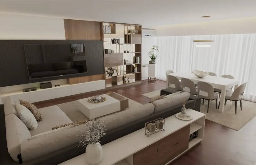 Render de Sala de estar e Jantar